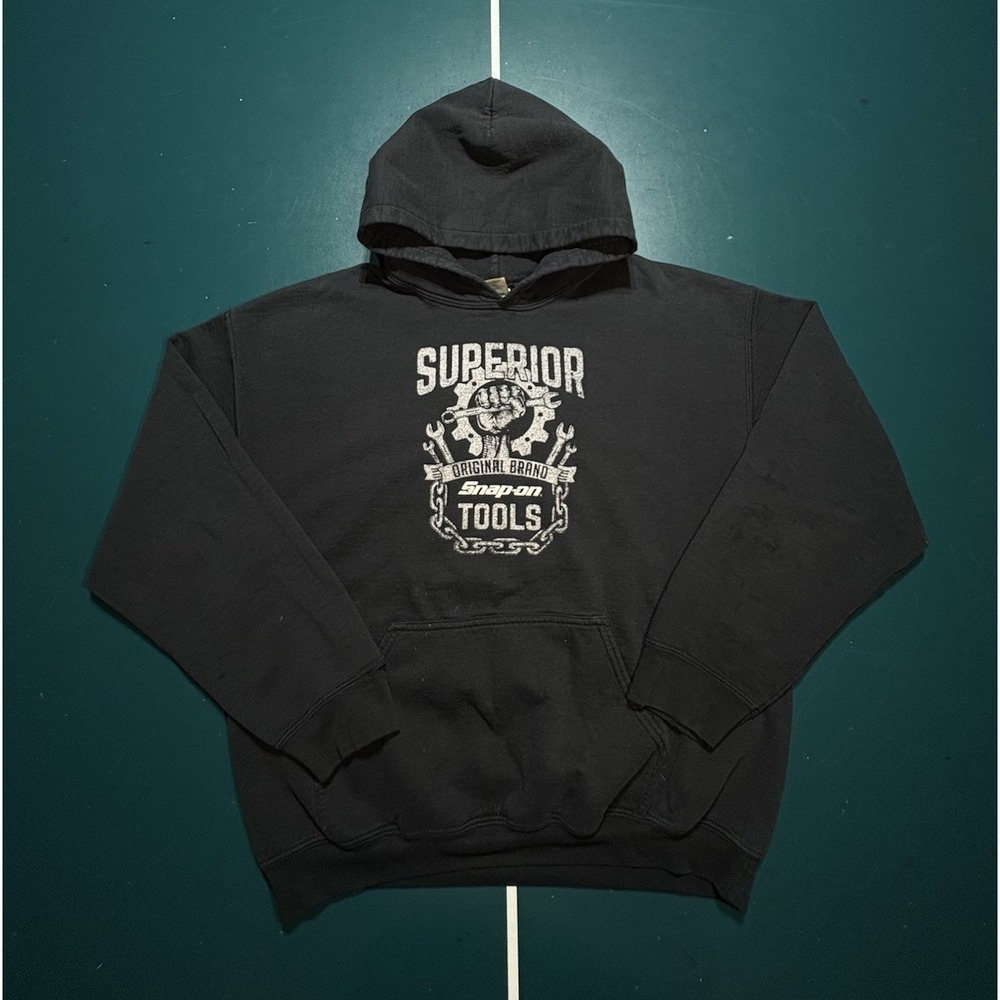 Snap On Tools‎ Black Hoodie Sweatshirt Men's Size Large Heavyweight Pullover Y2K